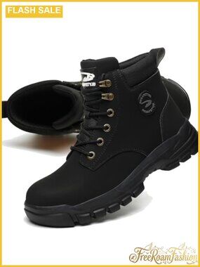 Steel Toe Work Boots Faux Leather Waterproof Lightweight Safety Shoe